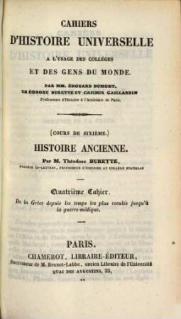 Histoire Ancienne : cours de sixième, 4. De la Grèce depuis les temps les plus reculés jusqu'à la guerre médique