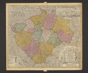 Bohemia Regnum juxta XII. Circulos divisum, cum Comitatu Glacensi et ditione Egrana, nec non confirnibus Provinciis in mappa Geographica accuratißime delineatum