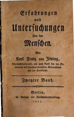 Erfahrungen und Untersuchungen über die Menschen, 2