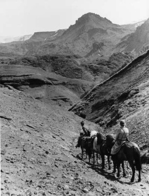 Alfred Ehrhardt auf einem Islandpony in Begleitung eines Bauern