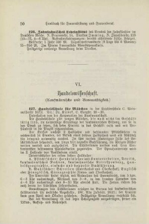 VI. Handelswissenschaft (Kaufmännische und Bureautätigkeit)