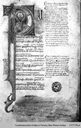 Paulusbriefe : Textseite mit historisierter Initiale (P): Paulus