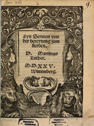 Ein Sermon von der Bereytung zum sterben