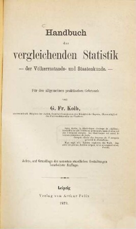 Handbuch der vergleichenden Statistik der Völkerzustands- und Staatenkunde : für den allgemeinen praktischen Gebrauch