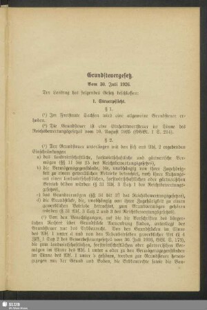 Grundsteuergesetz. Vom 30. Juli 1926