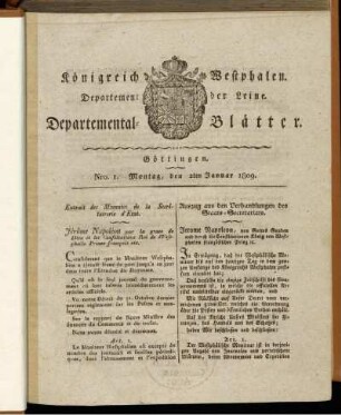 Nro 1. Montag, den 2ten Januar 1809 [-] Nro 15. Montag, den 20ten Februar 1809