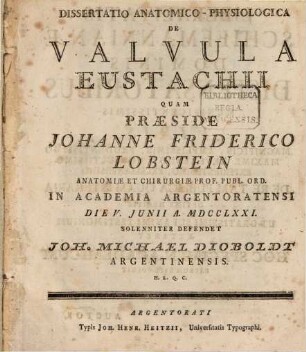 Diss. anat.-physiol. de valvula Eustachii