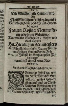 XVIII. Die Glückseeligste Himmelfarth