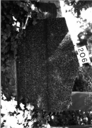 Grabstein 206 (Index: 100085299) Zustand: Mittelteil d. Grabsteines entfernt Maße HxBxT: 100x100x25 cm Beschreibung: Sockel, giebelartiger Abschluß: Grabstein 206