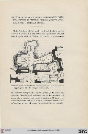 21: Breve nota sopra un' ultima esplorazione fatta nel cimitero di Priscilla presso la cripta liturgica detta «Cappella Greca»