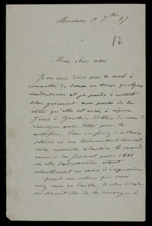 Nr. 7: Brief von Camille Jordan an Felix Klein, Me[...], 9.9.1887
