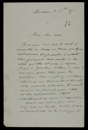 Nr. 7: Brief von Camille Jordan an Felix Klein, Me[...], 9.9.1887