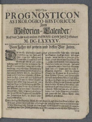 Prognosticon Astrologico-Historicum zum Historien-Kalender