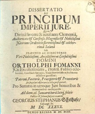 Dissertatio De Principum Imperii Jure