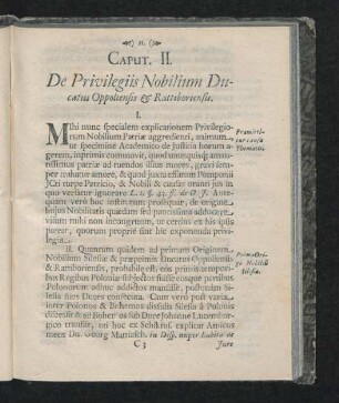Caput II. De Privilegiis Nobilium Ducatus Oppoliensis & Rattiboriensis.