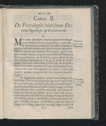 Caput II. De Privilegiis Nobilium Ducatus Oppoliensis & Rattiboriensis.