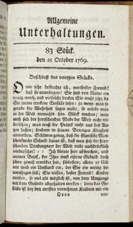 83 Stück. d. 25. October 1769.