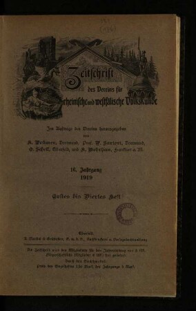 Zeitschrift des Vereins für Rheinische und Westfälische Volkskunde / 16. Jahrgang 1919