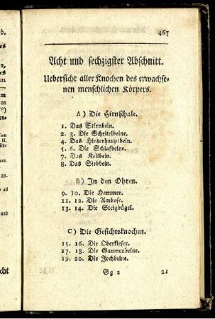 Acht und sechzigster Abschnitt. Uebersicht aller Knochen des erwachsenen menschlichen Körpers.