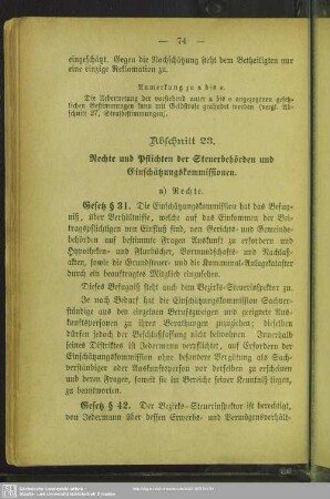 Abschnitt.23. Rechte und Pflichten der Steuerbehörden und Einschrätzungskommissionen