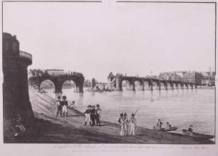 Ansicht der Elbbrücke zu Dresden nach der Sprengung am 10. März 1813 : Dresden, gesprengte Elbbrücke, 1813