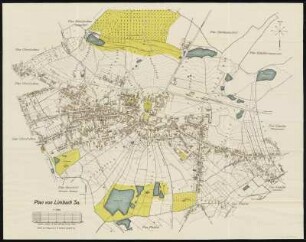 Plan von Limbach-Oberfrohna, 1:5 000, Lithographie, 1926 : Plan von Limbach. - Entworfen u. gezeichnet v. M Ehnert. - 1:5 000. - Limbach Sa : Ulbricht , 1926. - 1 Kt : mehrfarb. Lithogr. ; 76 x 60 cm.