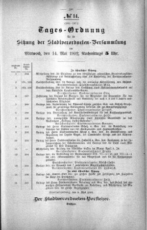 Tages-Ordnung, 14. Mai 1902