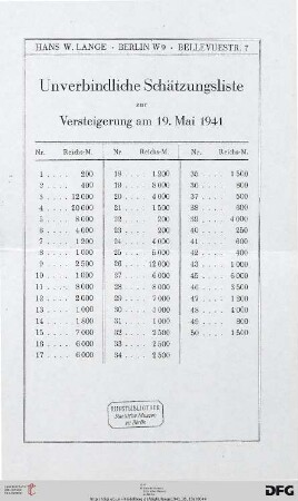 Unverbindliche Schätzungsliste