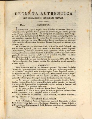 Decreta authentica Congregationis Sacrorum Rituum : Ex. actis eiusdem Sacr. Congr. collecta, 4. Ab anno 1704 ad 1753 = a num. 3522 ad 4088