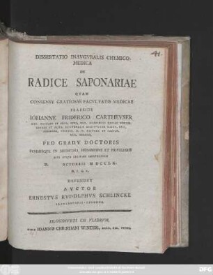 Dissertatio Inavgvralis Chymico-Medica De Radice Saponariae