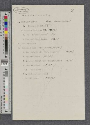 Verzeichnis [von 12 Blättern, ausgewählt für die Sammlung Schiefler]