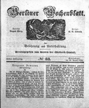 No. 33, Sonnabend, den 18. August 1838.