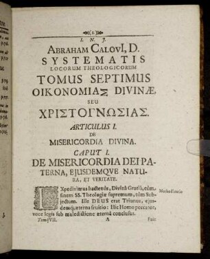 Caput I. De Misericordia Dei Paterna, Ejusdemque Natura, Et Veritate.