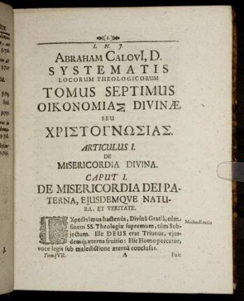 Caput I. De Misericordia Dei Paterna, Ejusdemque Natura, Et Veritate.