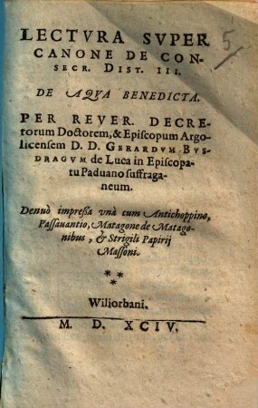 Lectvra Svper Canone De Consecr. Dist. III. De Aqva Benedicta