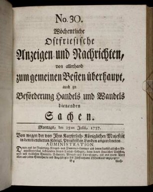 No. 30. Montags, den 25ten Julii, 1757.