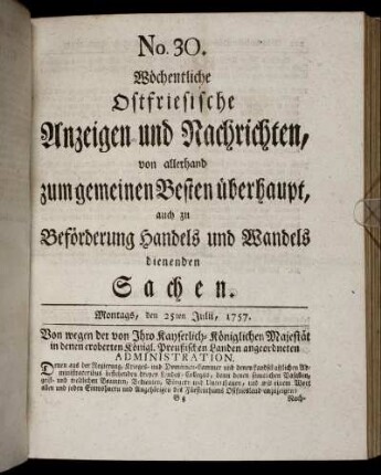 No. 30. Montags, den 25ten Julii, 1757.