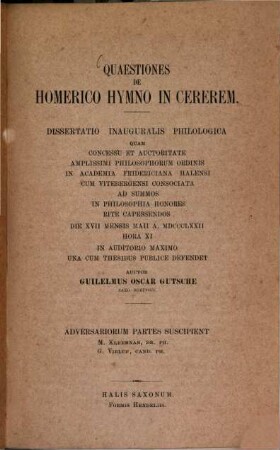 Quaestiones de Homerico Hymno in cererem
