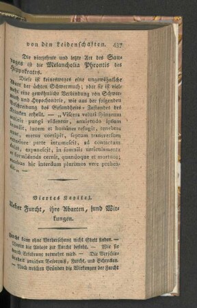 Viertes Kapitel. Ueber Furcht, ihre Abarten, und Wirkungen.