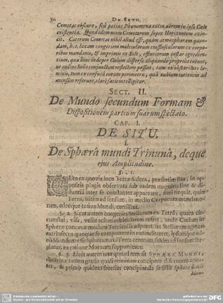 SECT. II. De Mundo secundum Formam & Dispositionem partium suarum spectato.