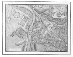 Plan der Stadt Colditz : Plan der Stadt Colditz. Feder, Bleistift, koloriert; 31,2 x 40,7 (Bildspiegel), 35,5 x 45 cm (äußerer Rahmen). 17. Jh. Dresden: SLUB Tab. geogr. B Sax. H 450 (= A 14350)