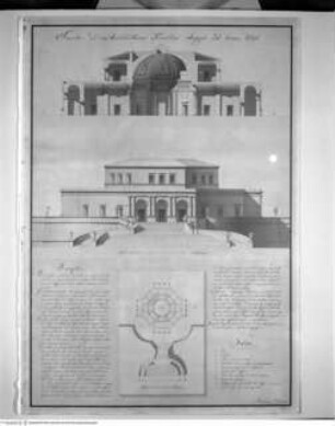 Caféhaus, Grundriss, Aufriss und Schnitt