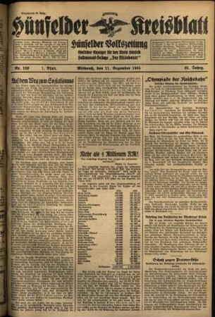 Erste Ausgabe vom Mittwoch, den 11. Dezember 1935.