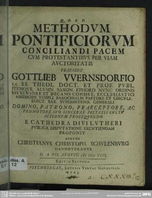 Methodum Pontificiorum Conciliandi Pacem Cum Protestantibus Per Viam Auctoritatis
