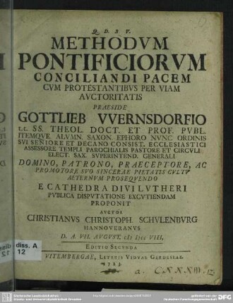 Methodum Pontificiorum Conciliandi Pacem Cum Protestantibus Per Viam Auctoritatis