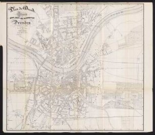 Plan de Dresde. Plan der königl. Haupt- und Residenzstadt Dresden, Lithograophie, 1865 : Hessler, Oskar: Plan de Dresde. Plan der königl. Haupt- und Residenzstadt Dresden. 1865. (ca. 1:9 000). Dresden Carl Höckner um 1865. Lithographie, 56 x 50 cm. - Mit Verzeichnis der Straßen und Plätze