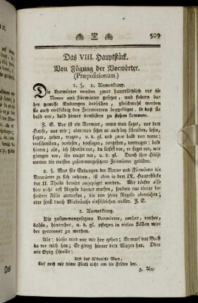Das VIII. Hauptstück. Von Fügung der Vorwörter. (Præpositionum.)