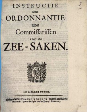 Instructie ende Ordonnantie voor Commissarissen van de Zee-Saken