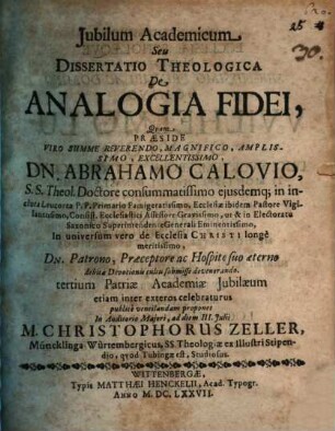 Iubilum academicum, seu dissertatio theologica de analogia fidei