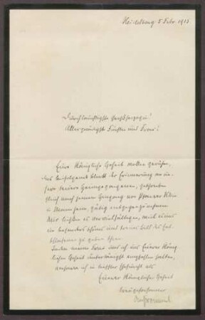 Schreiben von Otto Frommel an die Großherzogin Luise; Zusendung eines Erinnerungsschreibens an Albert Helbing von Pfarrer Klein